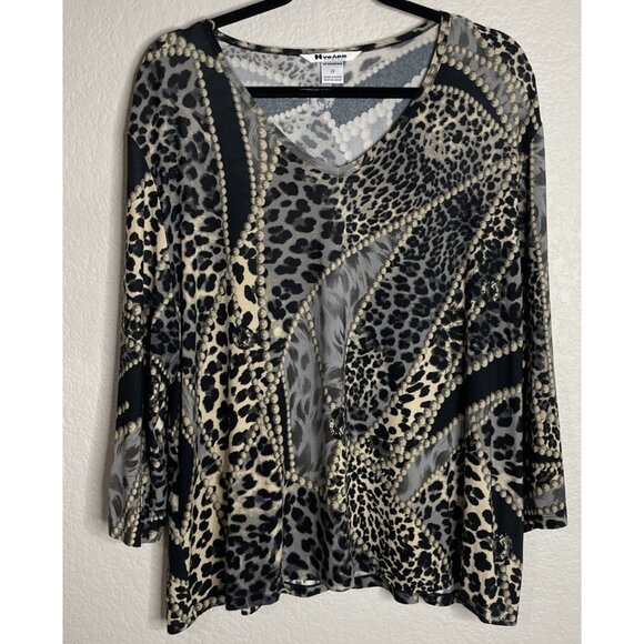 Nygard Womens 2X Leopard Animal Print Blouse Top 3/4 Sleeve‎ Preppy Career Mob - Picture 1 of 7